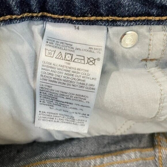 Old Navy High Rise Slouchy Straight Jean Distressed Button Fly Dark Wash - Picture 7 of 9